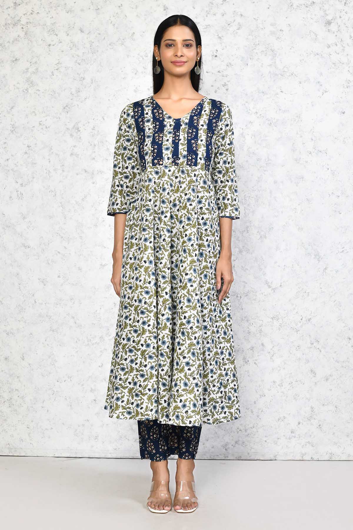 Blue Floral Printed Kurta Set