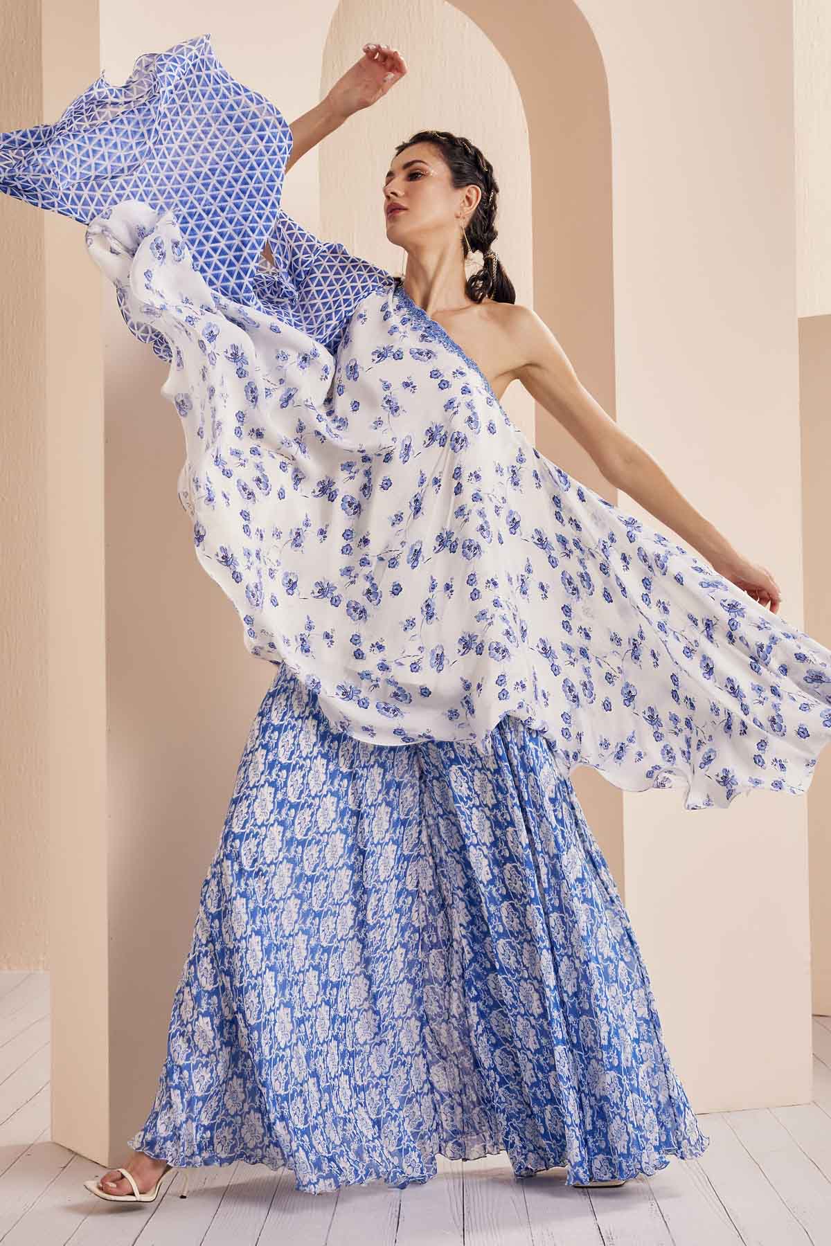 Blue One Shoulder Tunic Set