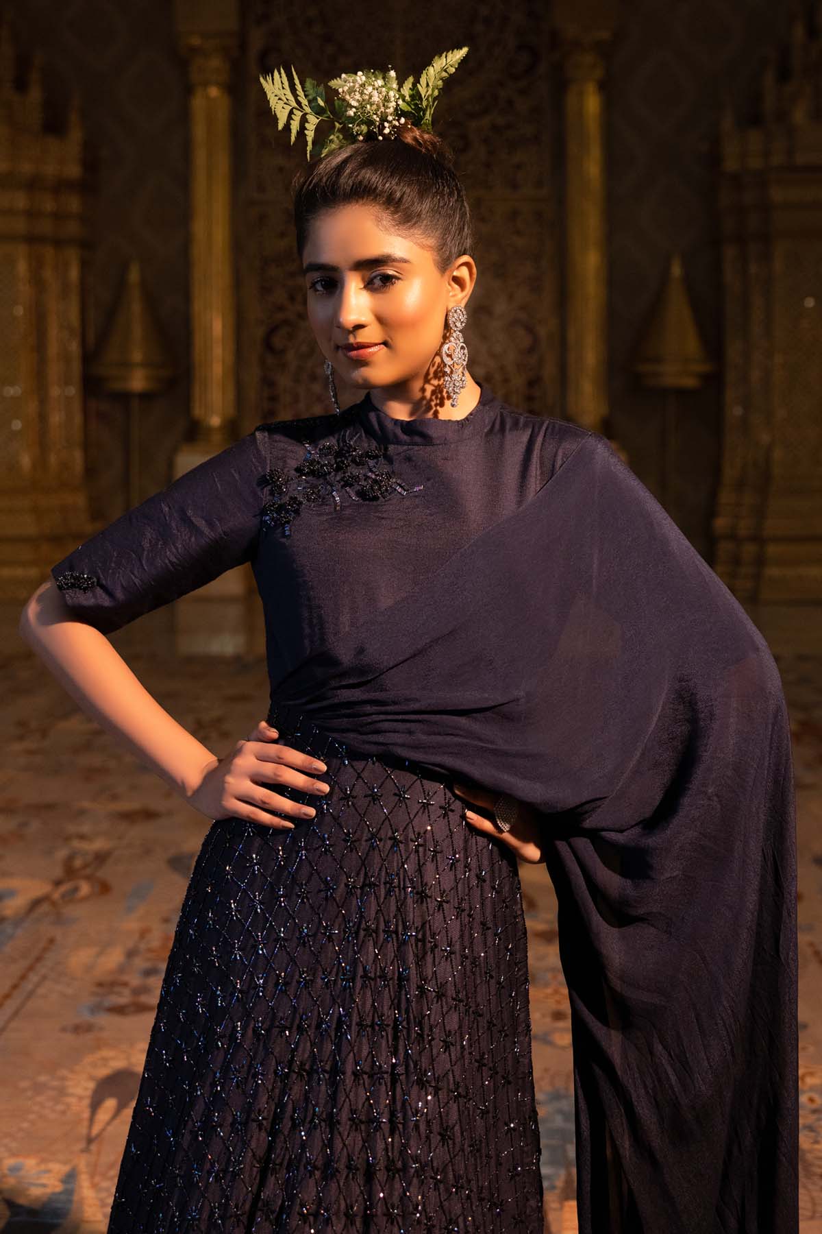 Blue Geometric Embroidered Dress