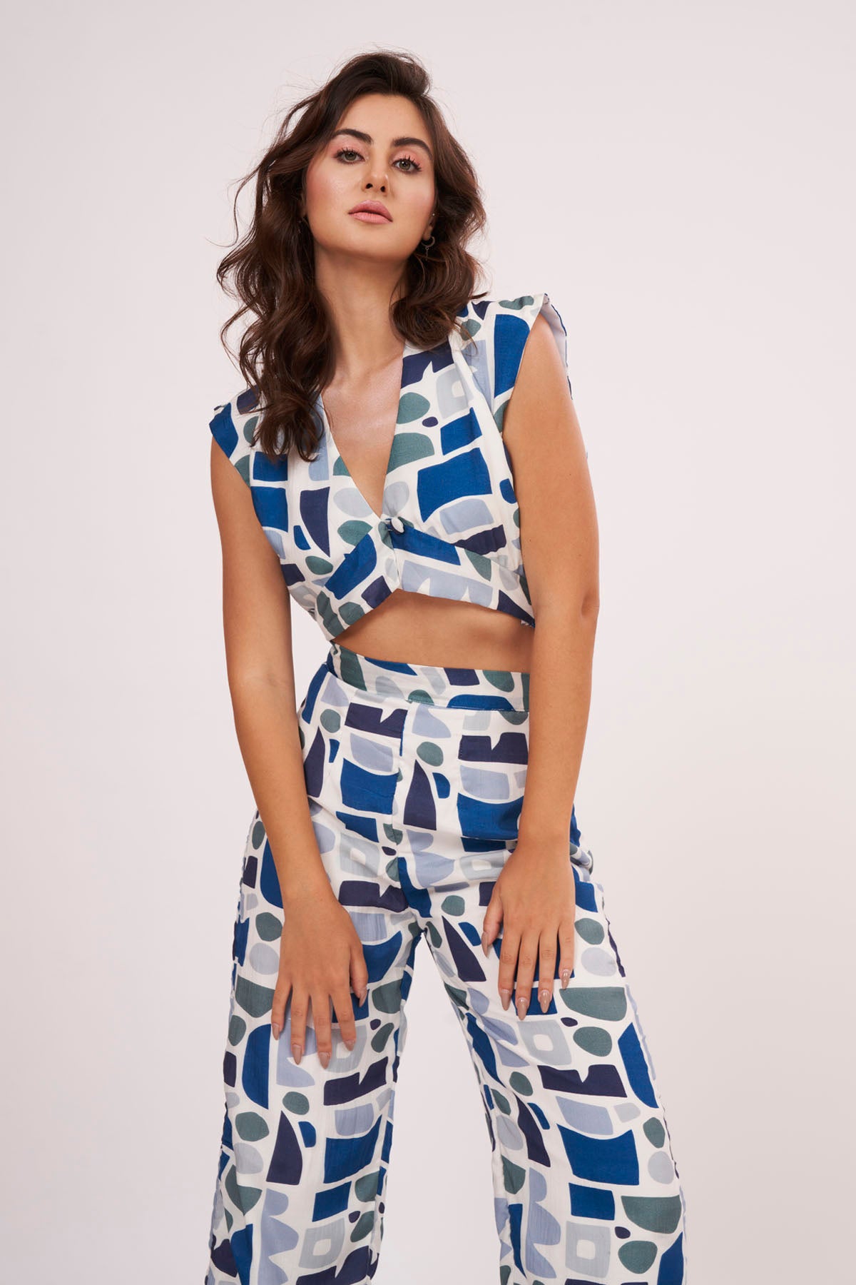 Blue Geometric Print Co-ord Set