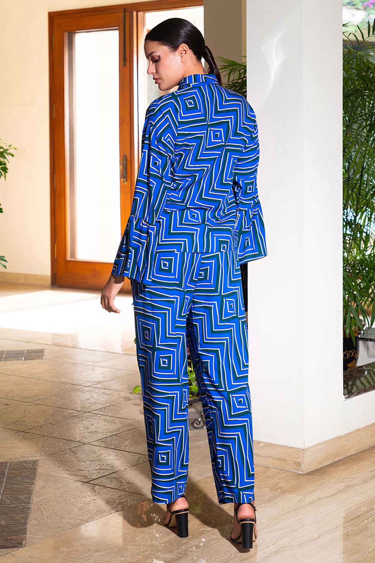 Blue Geometric Print Pants