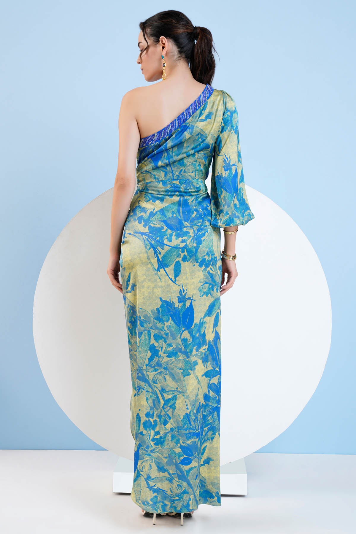 Blue Gold One Shoulder Dress