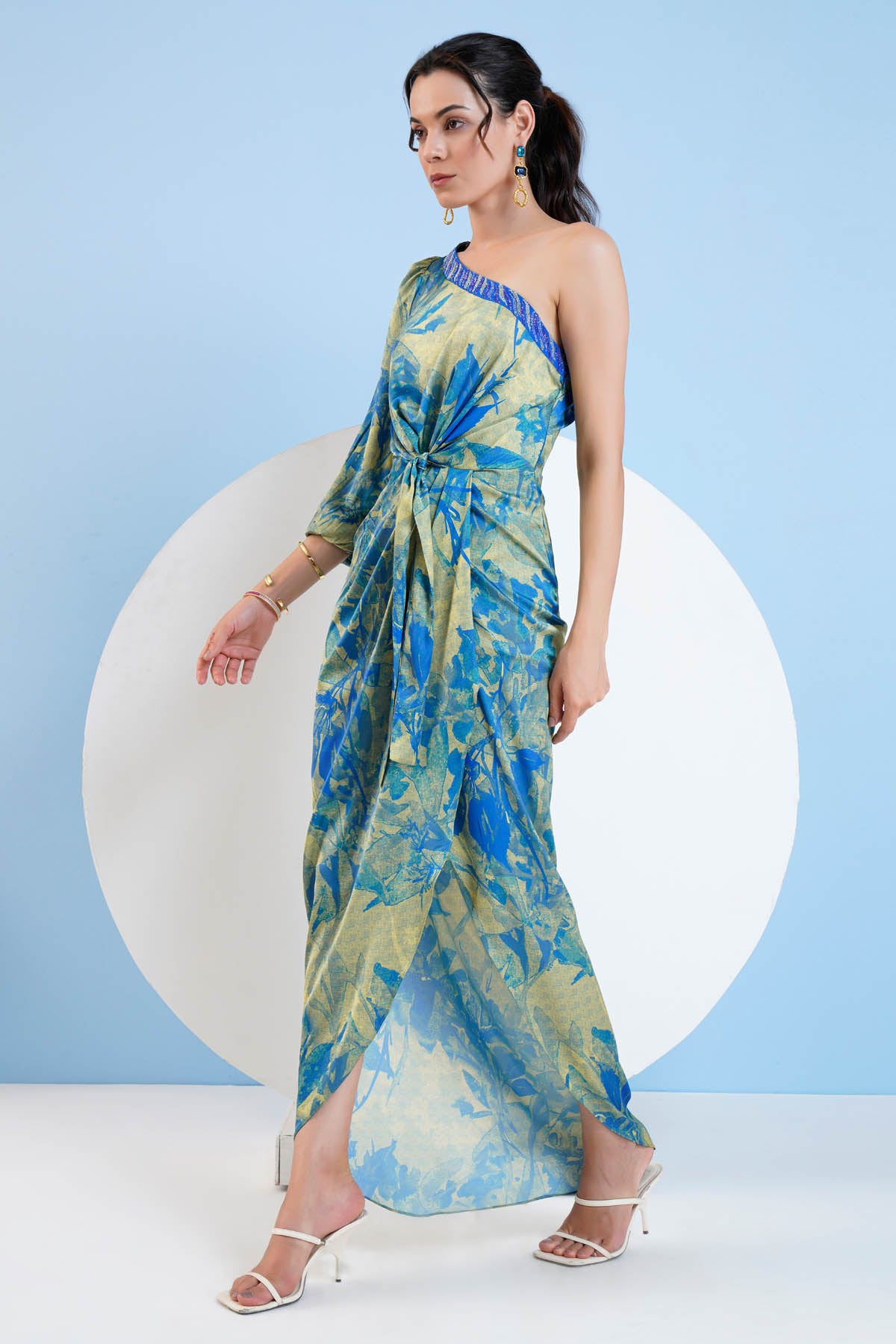 Blue Gold One Shoulder Dress