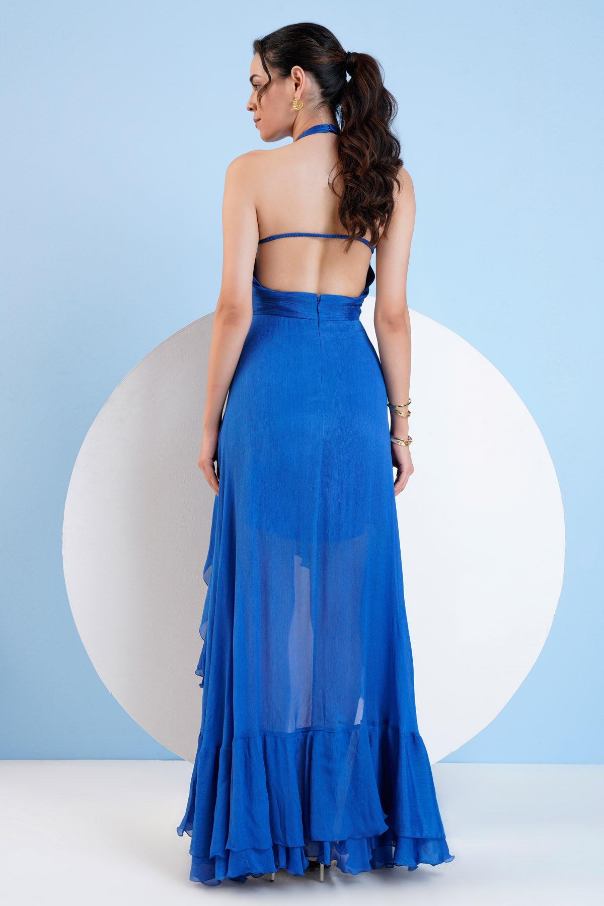 Blue Halter Asymmetric Dress