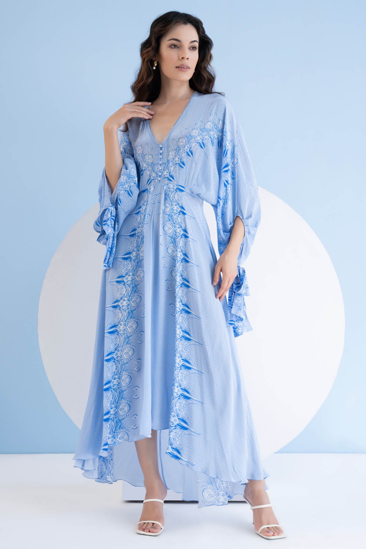 Blue High Low Printed Dress