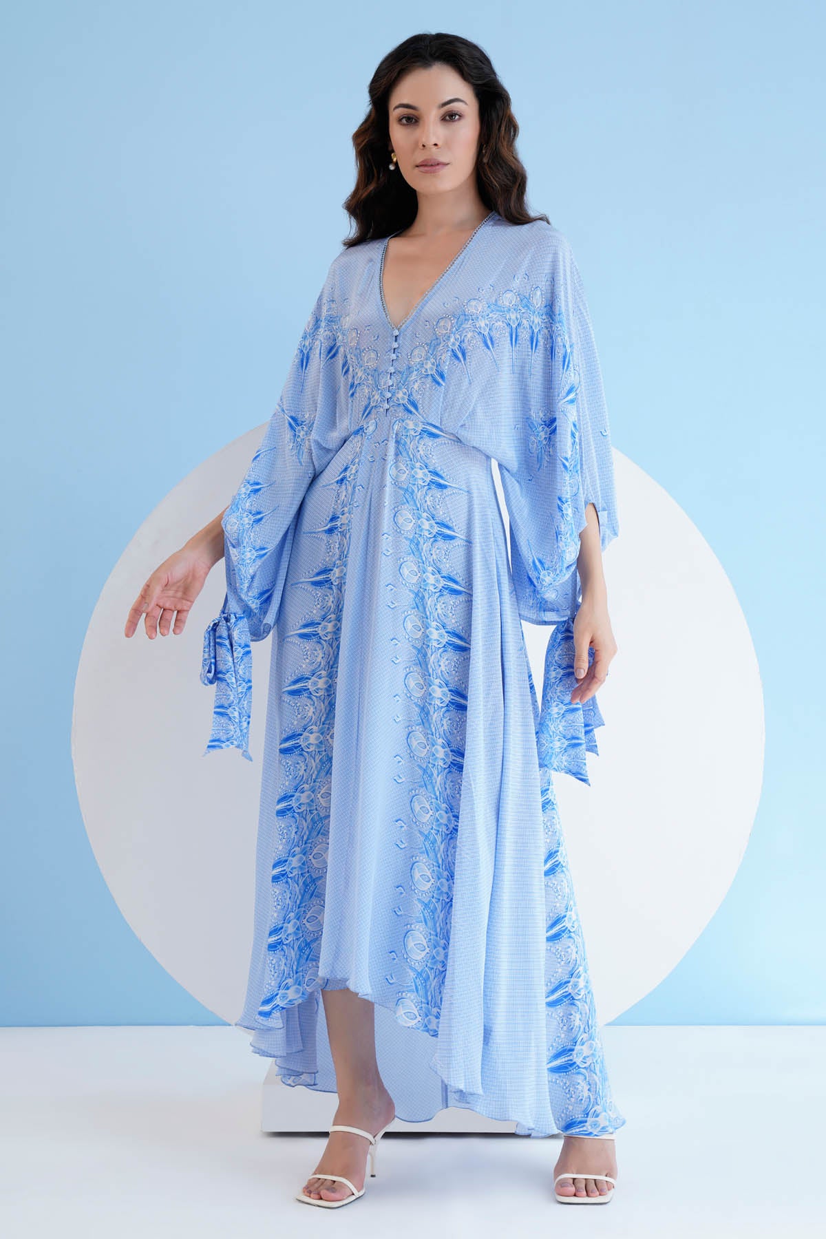 Blue High Low Printed Dress