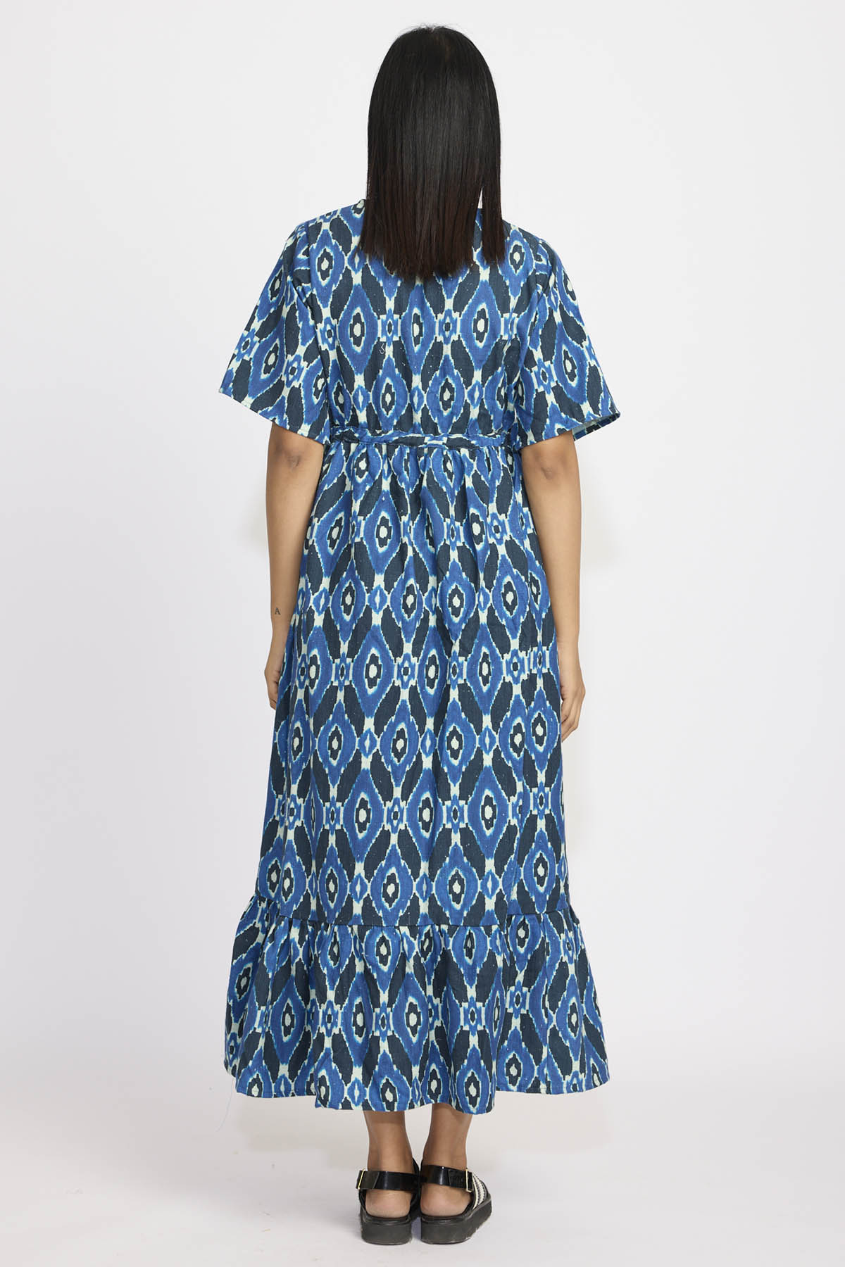 Blue Ikat Printed Khadi Dress