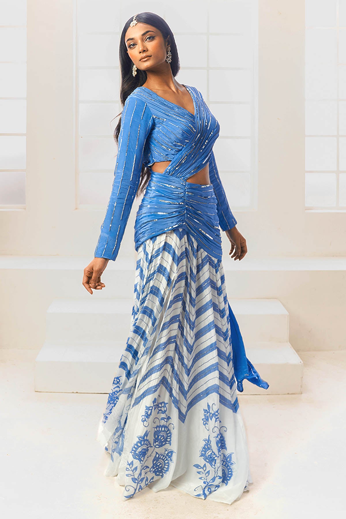 Blue Lehenga Saree & Blouse