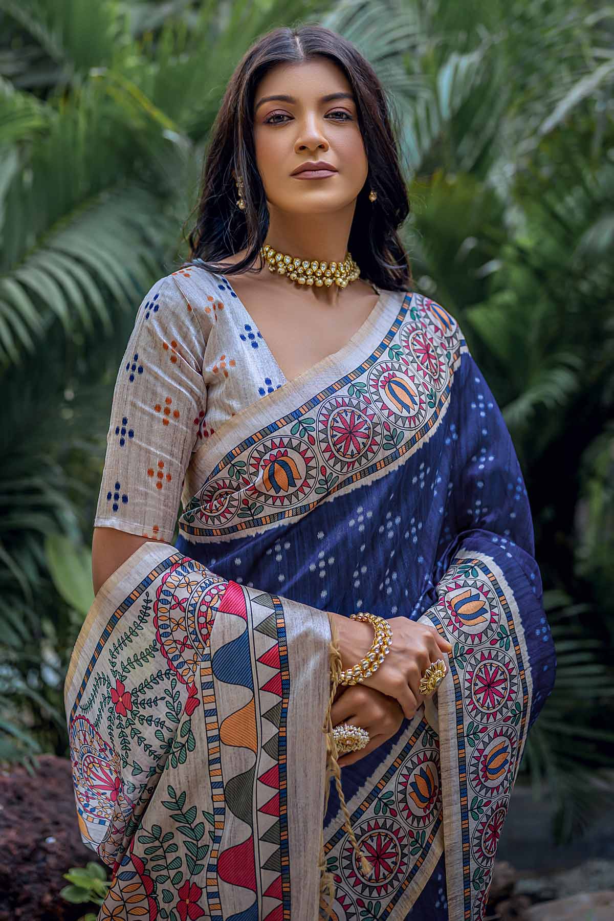Blue Madhubani Print Saree