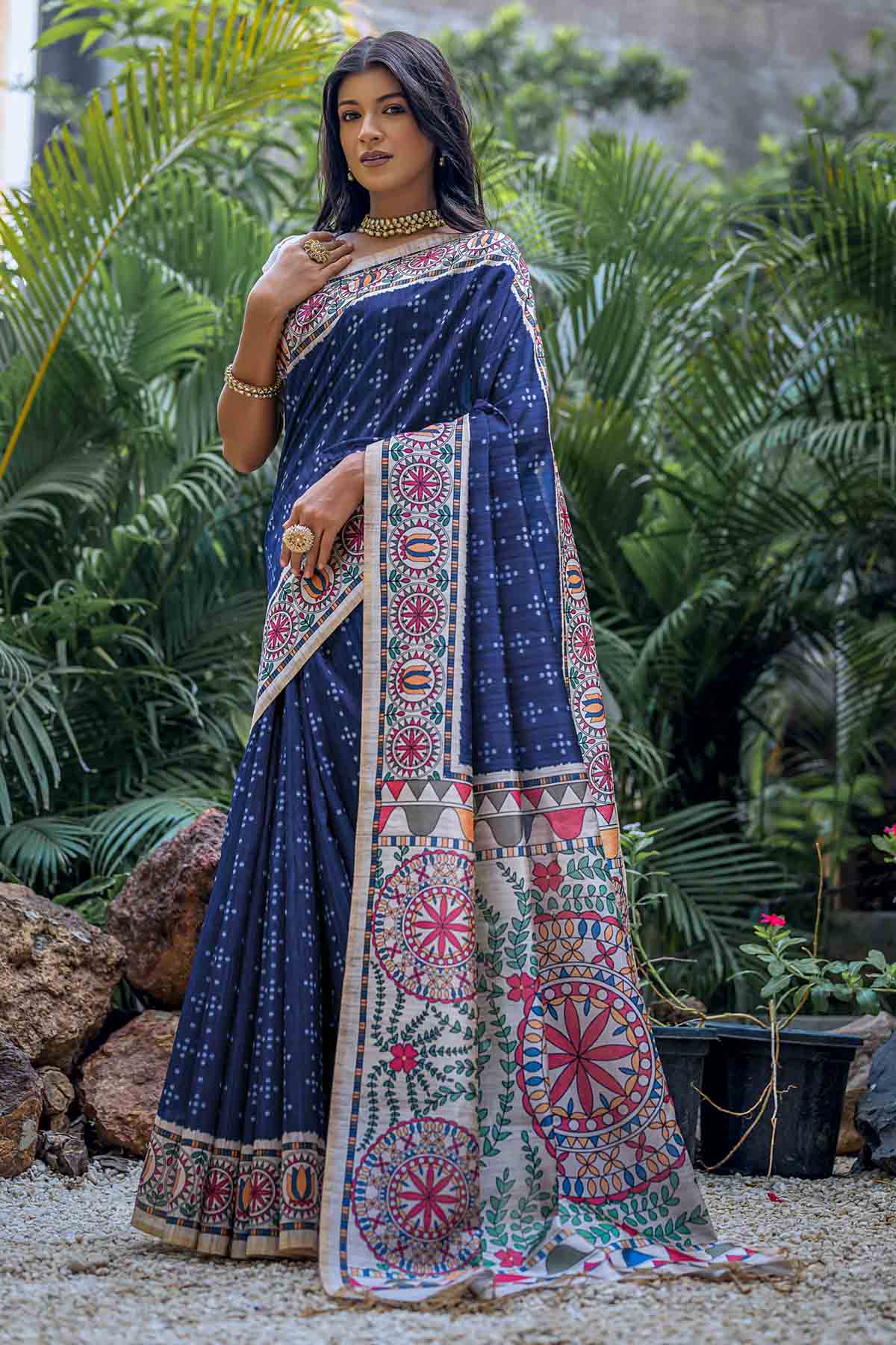 Blue Madhubani Print Saree
