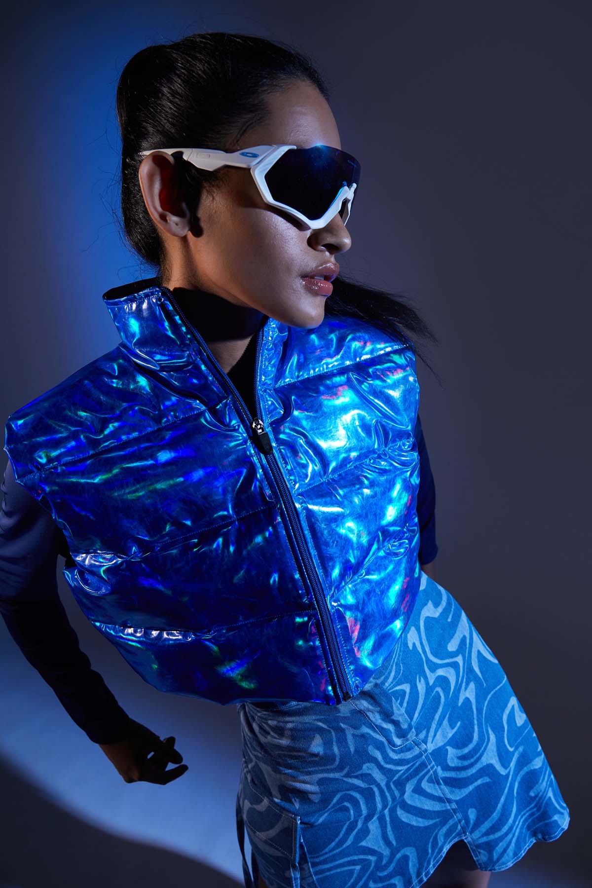 Blue Metallic Leather Jacket