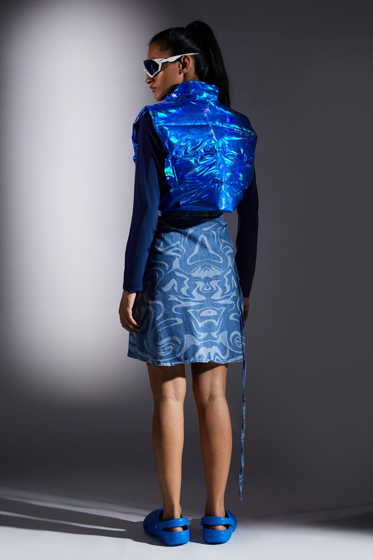 Blue Metallic Leather Jacket