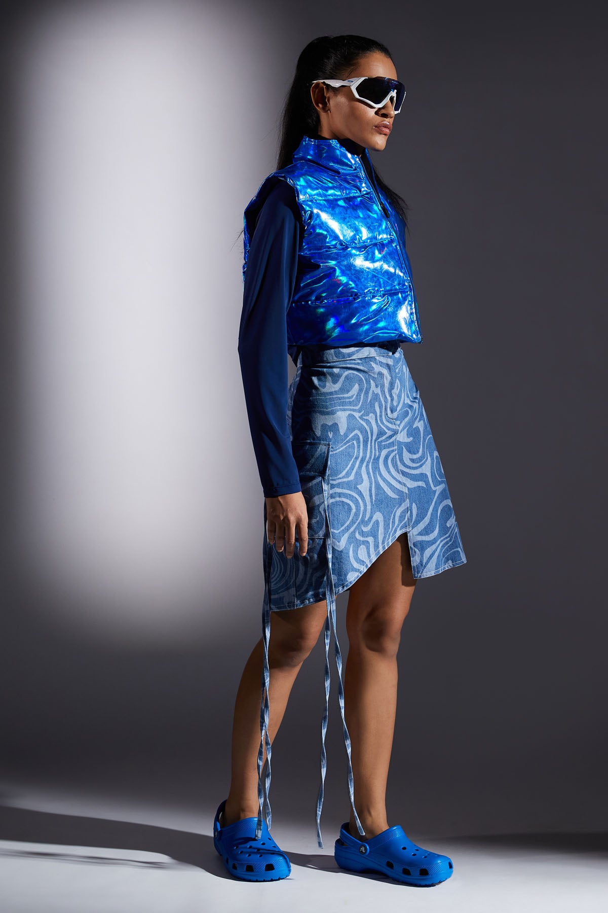 Blue Metallic Leather Jacket