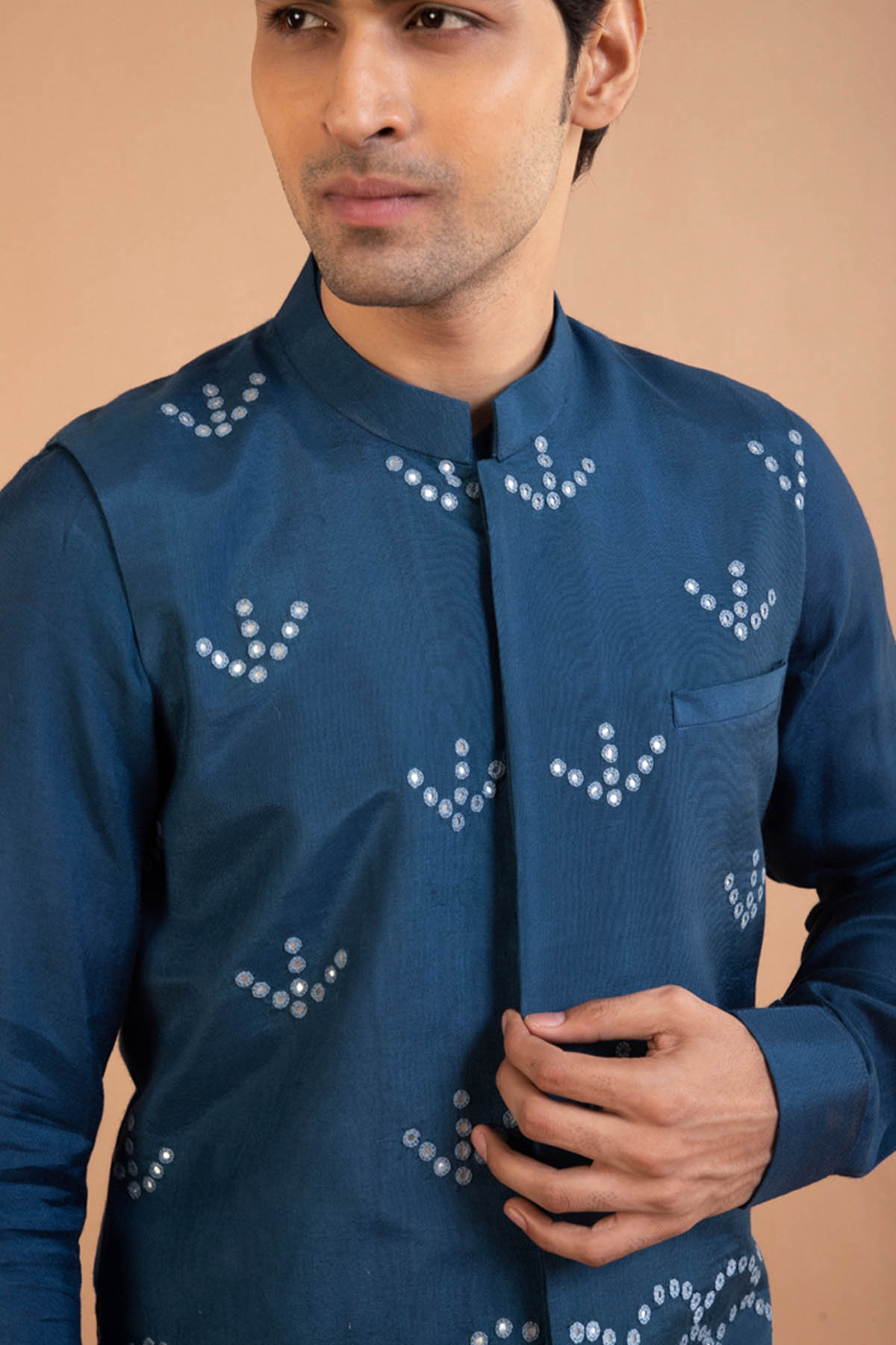 Blue Mirror Work Bundi