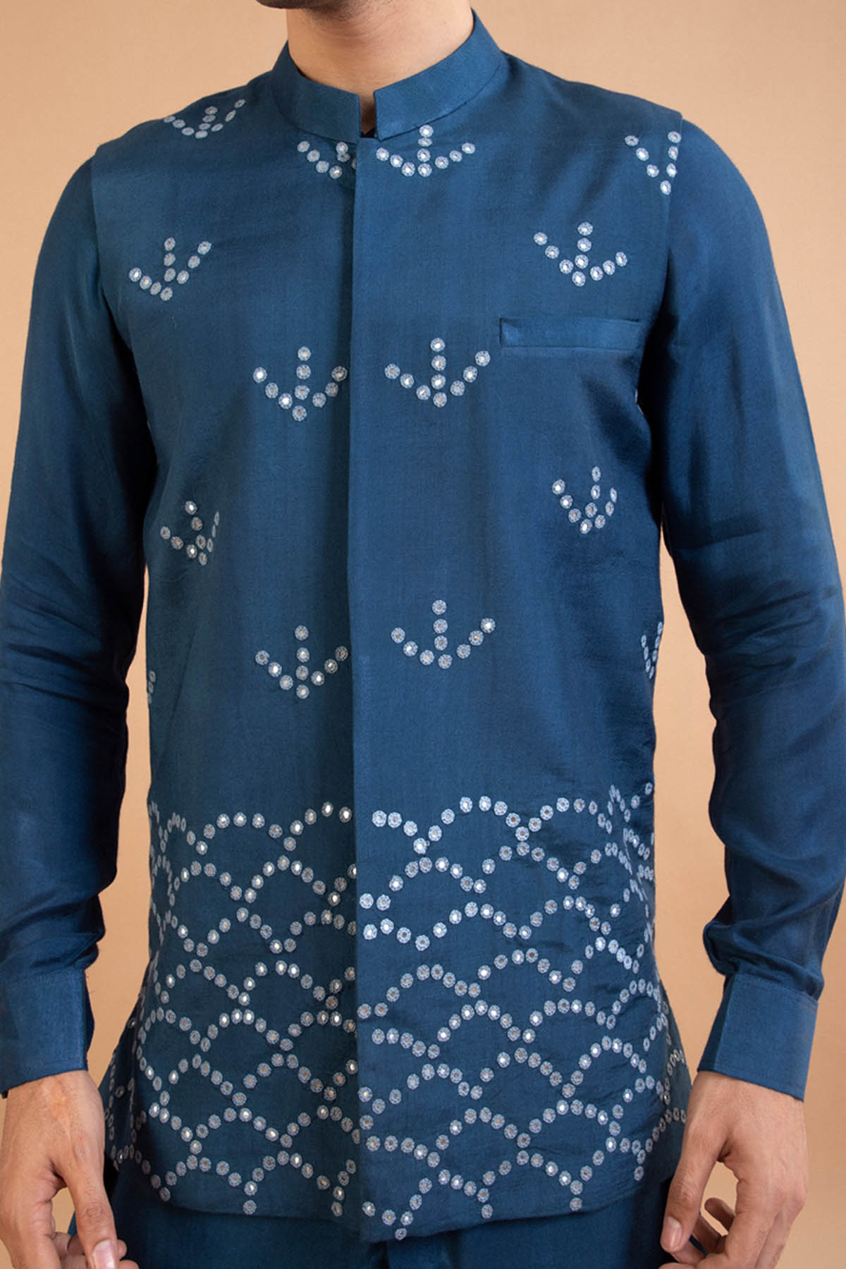 Blue Mirror Work Bundi