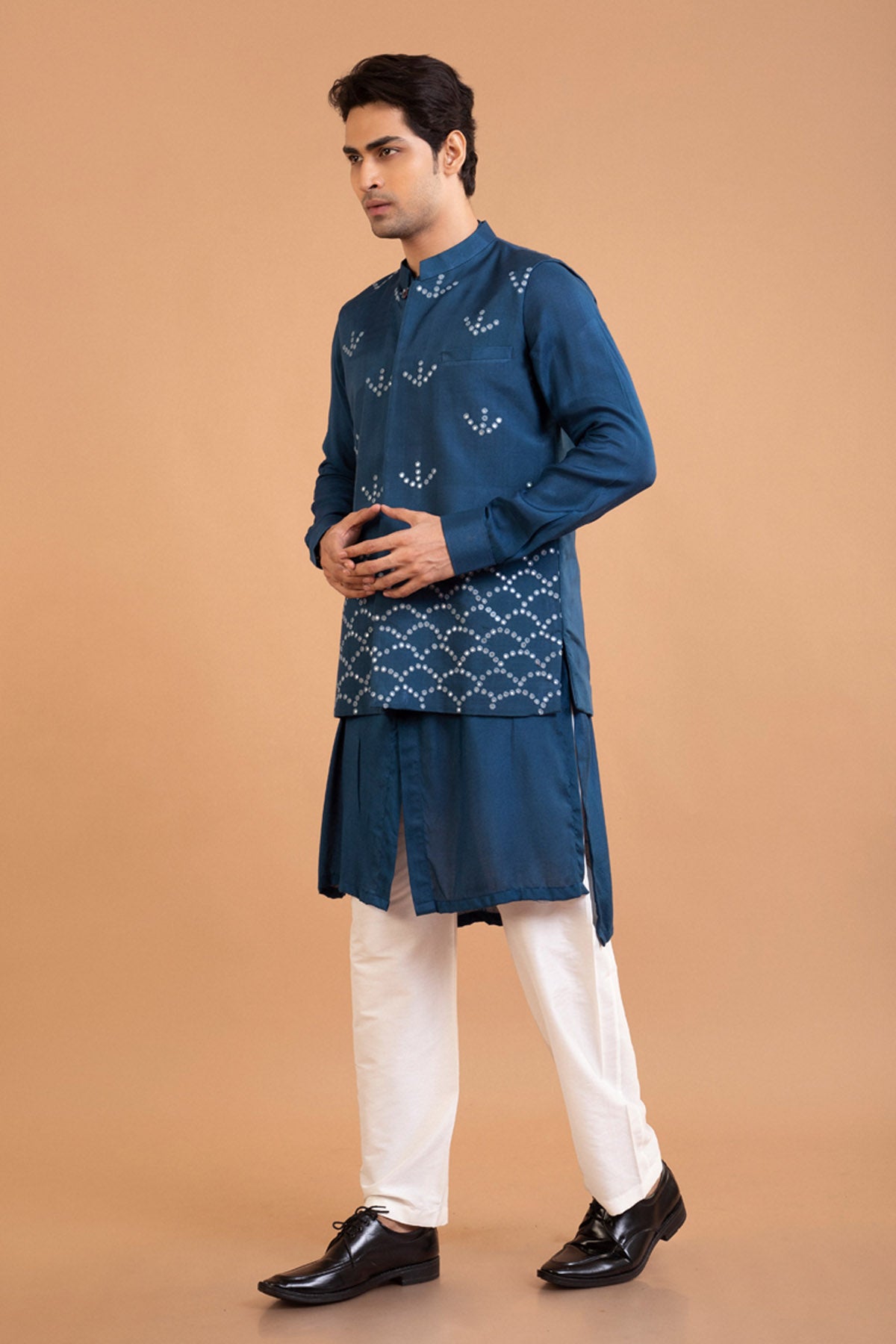 Blue Mirror Work Bundi