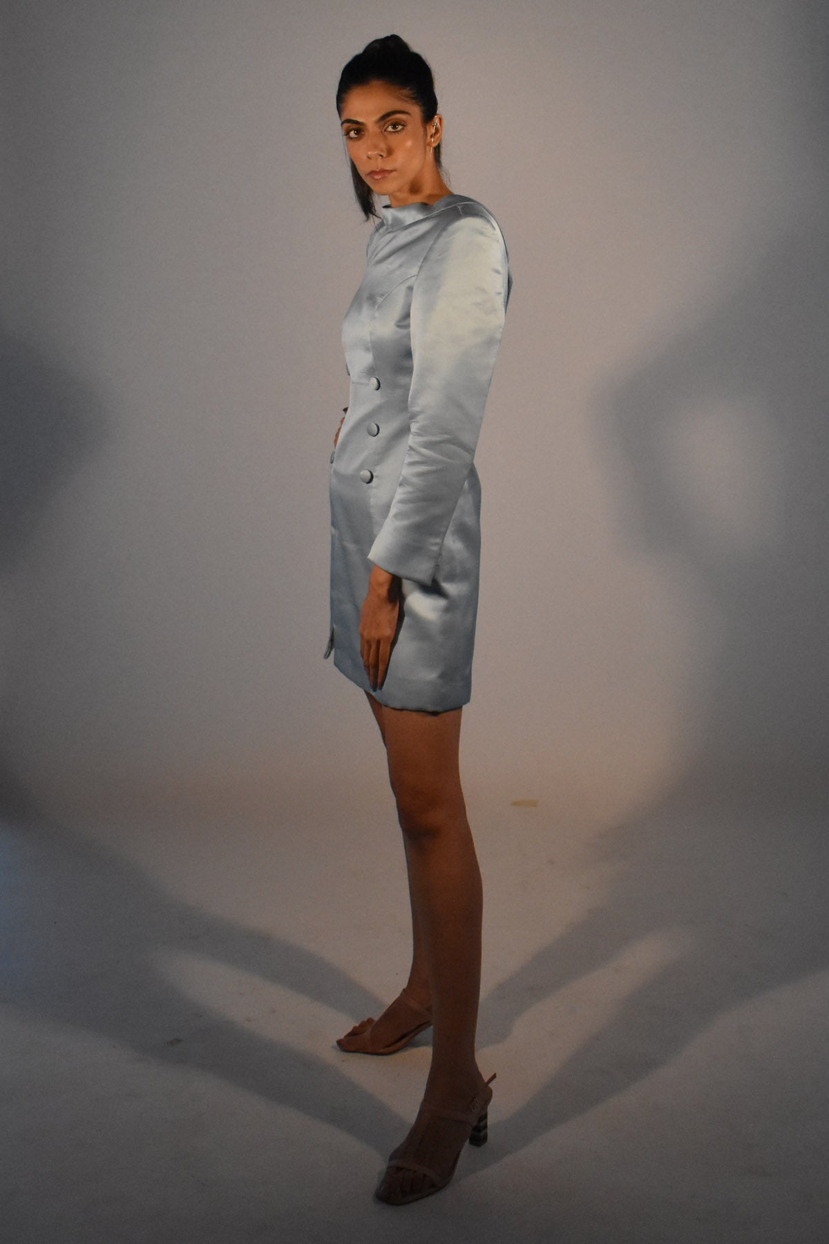 Blue Modal Satin Blazer Dress