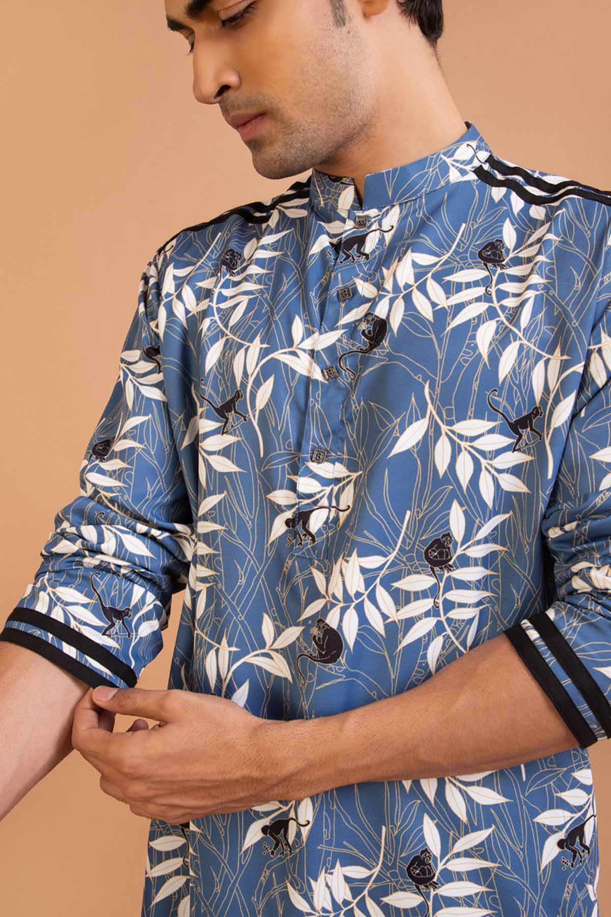 Blue Monkey Print Kurta Set