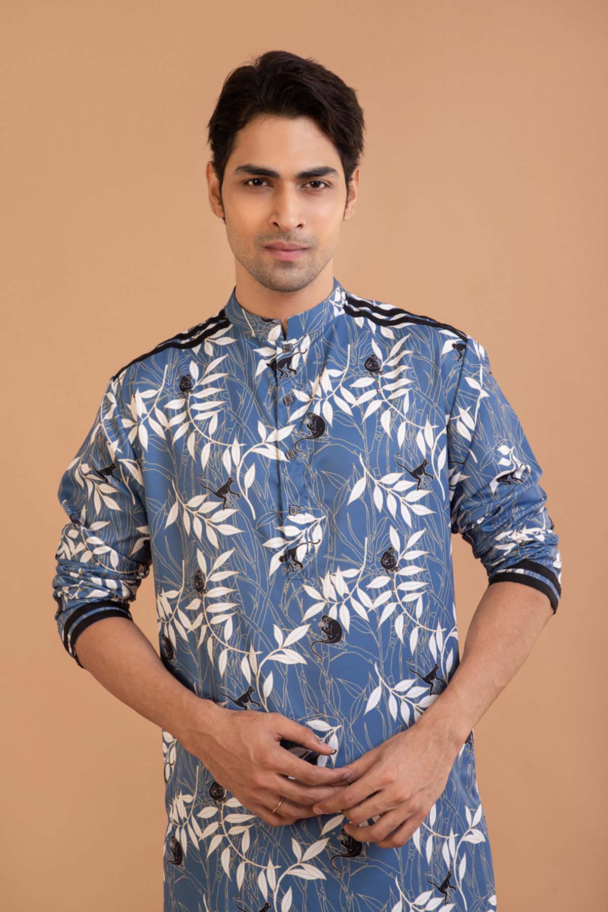 Blue Monkey Print Kurta Set