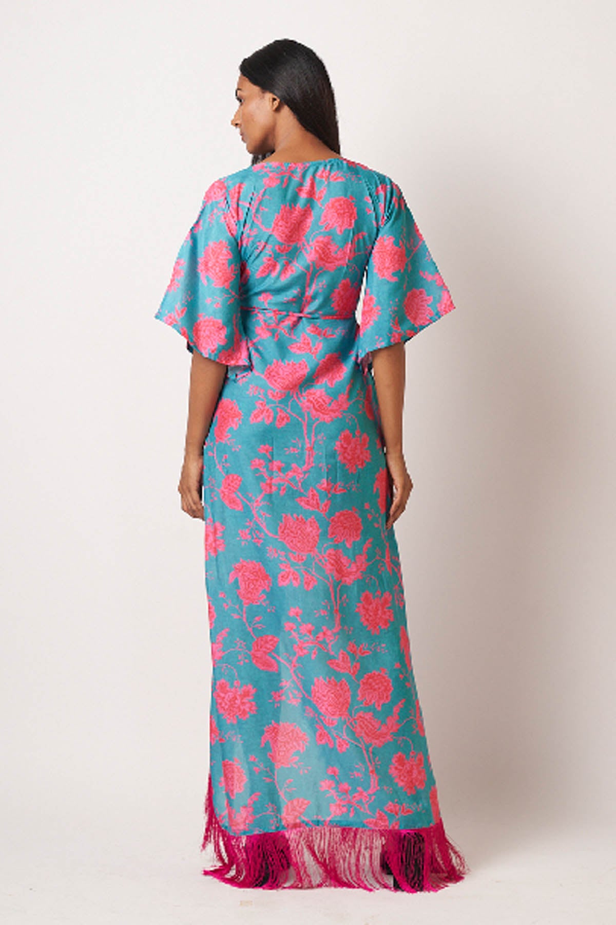 Blue Muslin Floral Wrap Dress