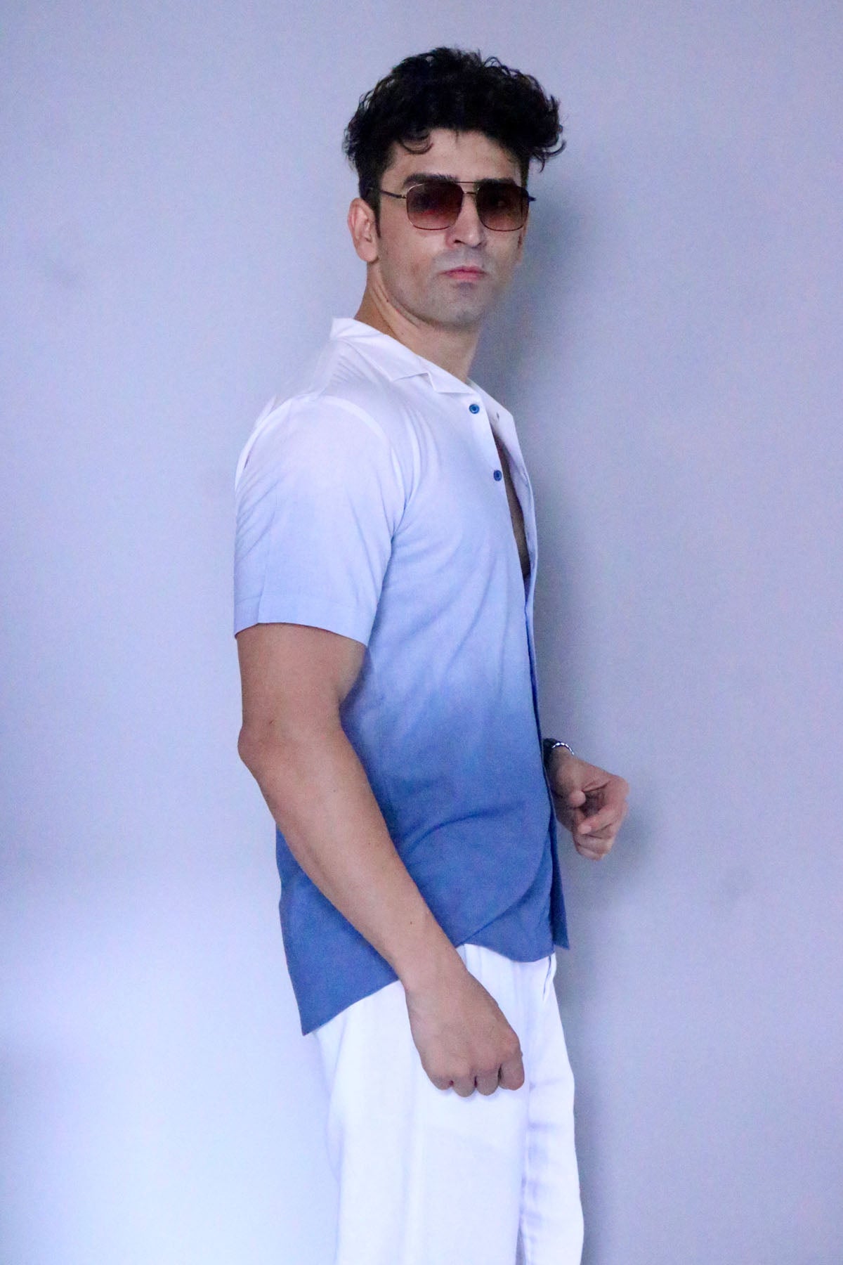 Blue Palm Tree Print Shirt