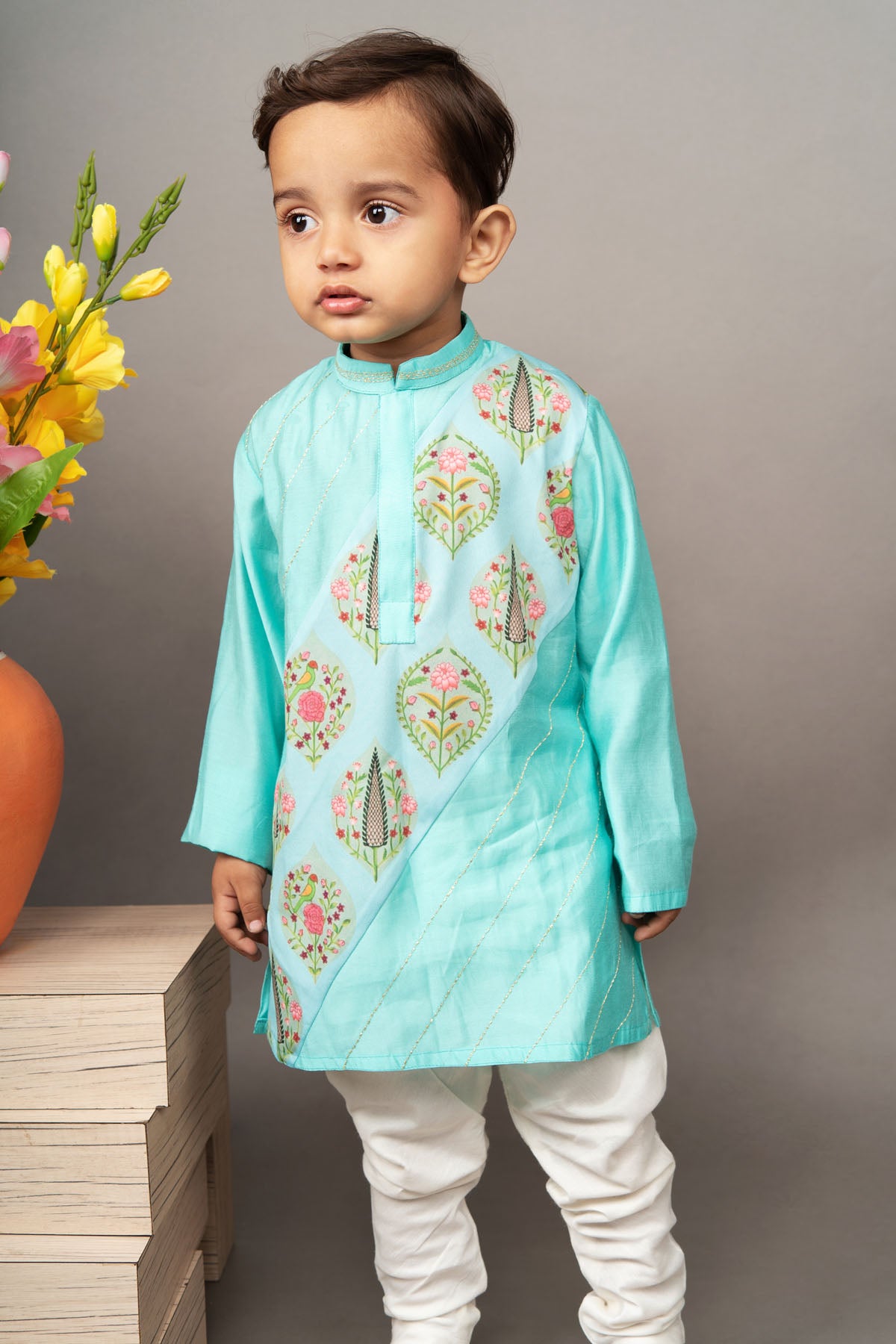 Blue Panel Printed Kurta Set