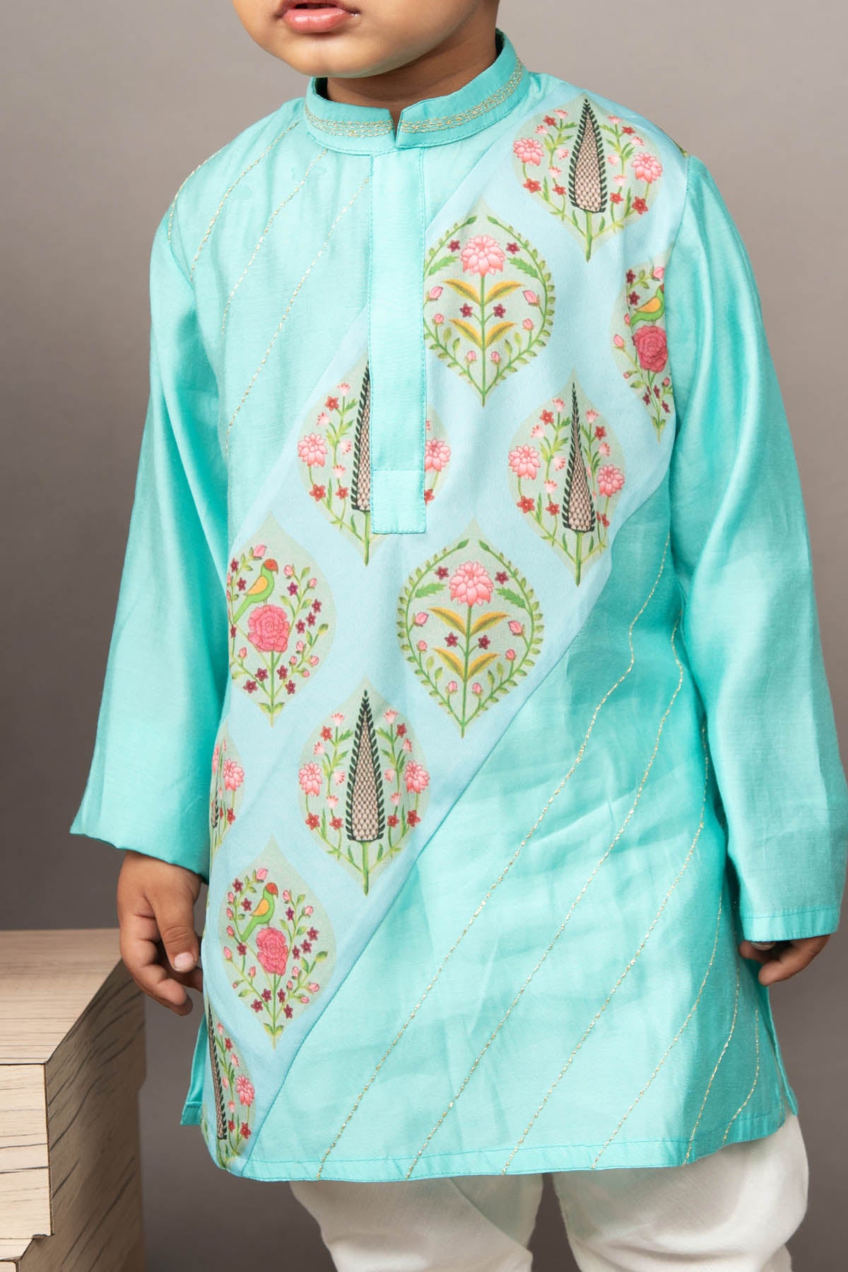 Blue Panel Printed Kurta Set