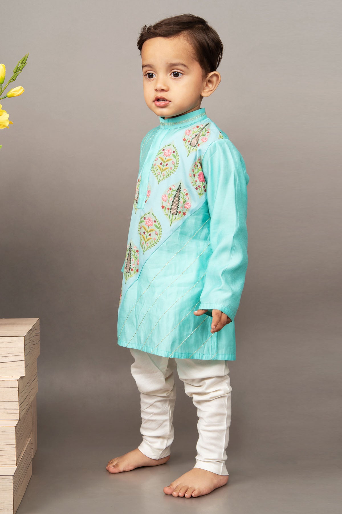 Blue Panel Printed Kurta Set