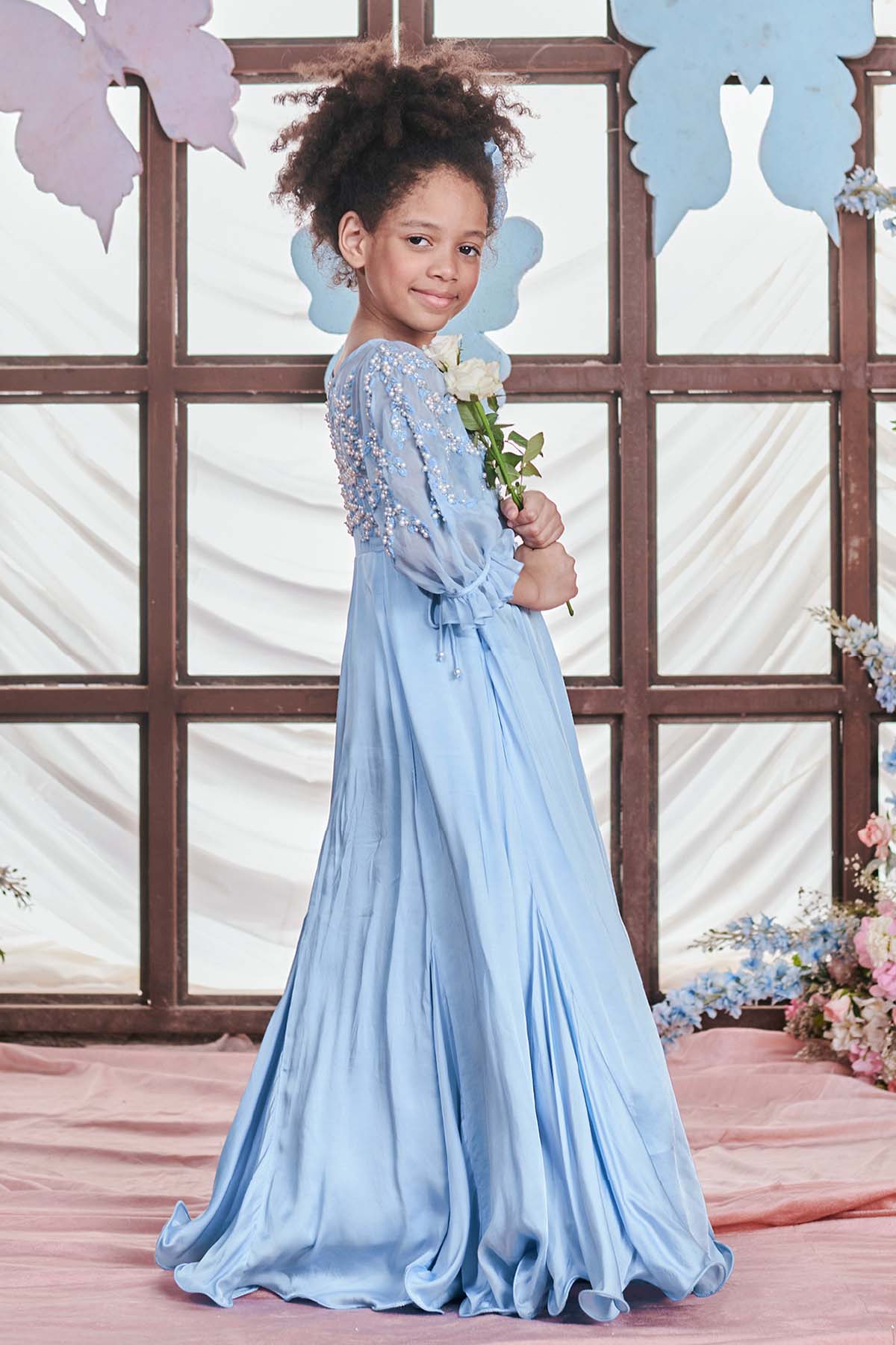 Blue Pearl Embroidered Gown