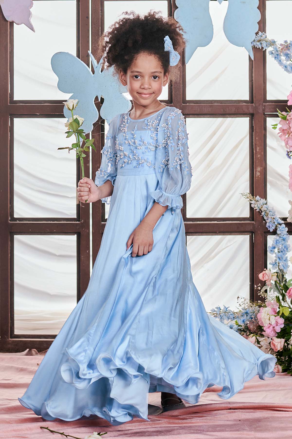 Blue Pearl Embroidered Gown