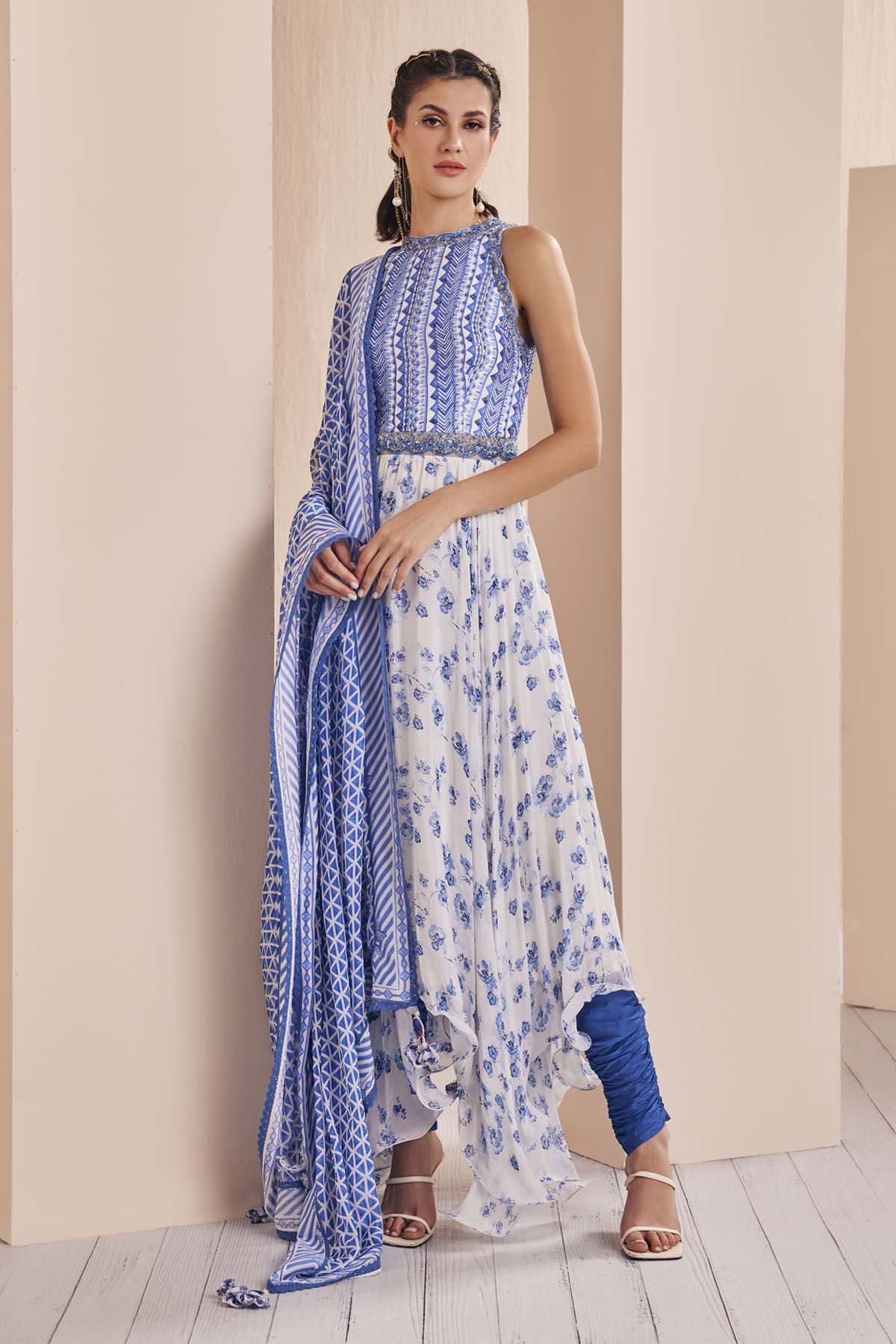 Blue Cutdana Floral Kurta Set