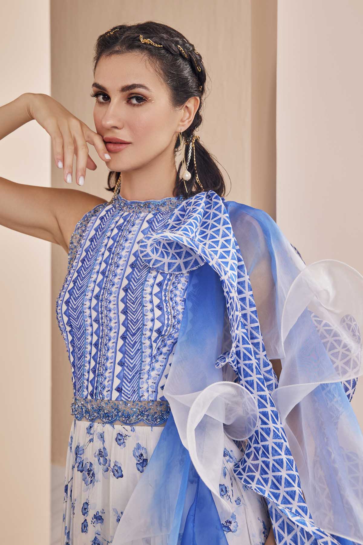 Blue Cutdana Floral Kurta Set