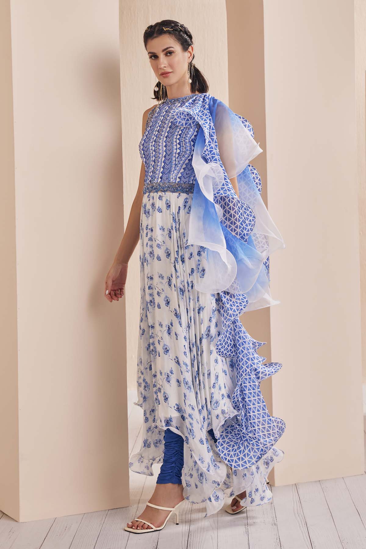 Blue Cutdana Floral Kurta Set