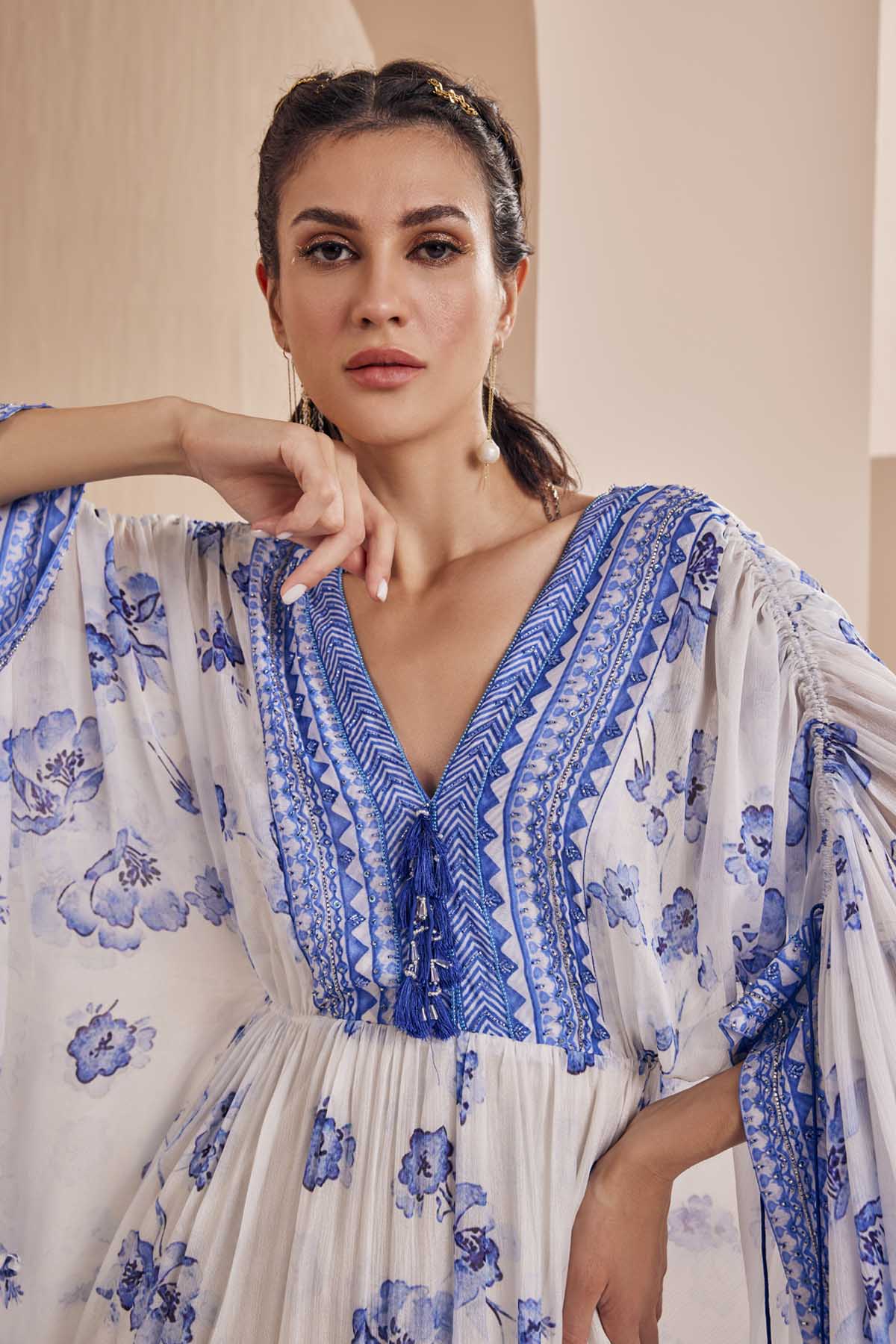 Blue Periwinkle Floral Chiffon Kaftan