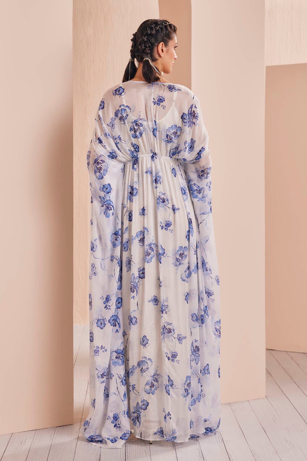 Blue Periwinkle Floral Chiffon Kaftan