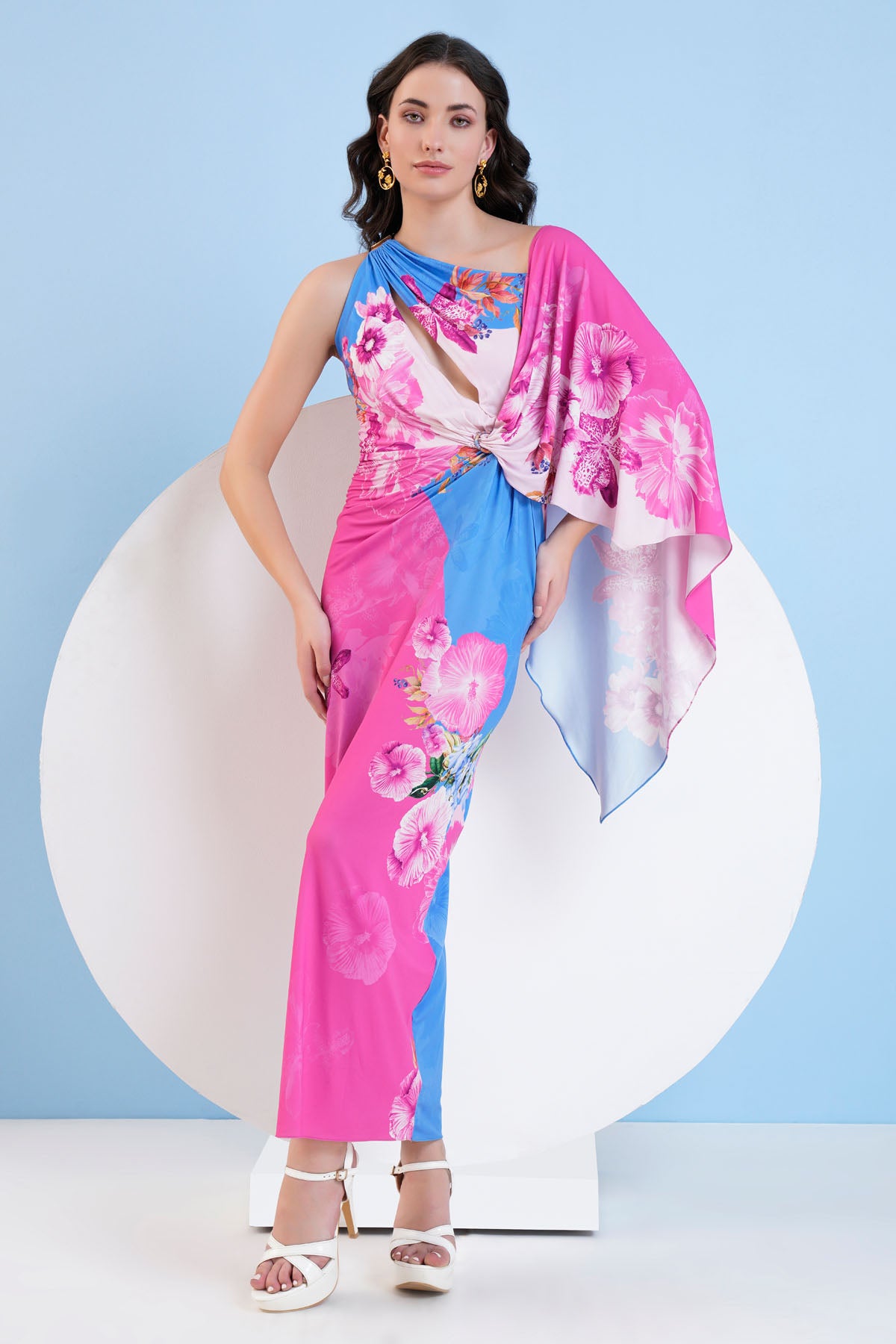 Blue Pink Jersey Long Dress