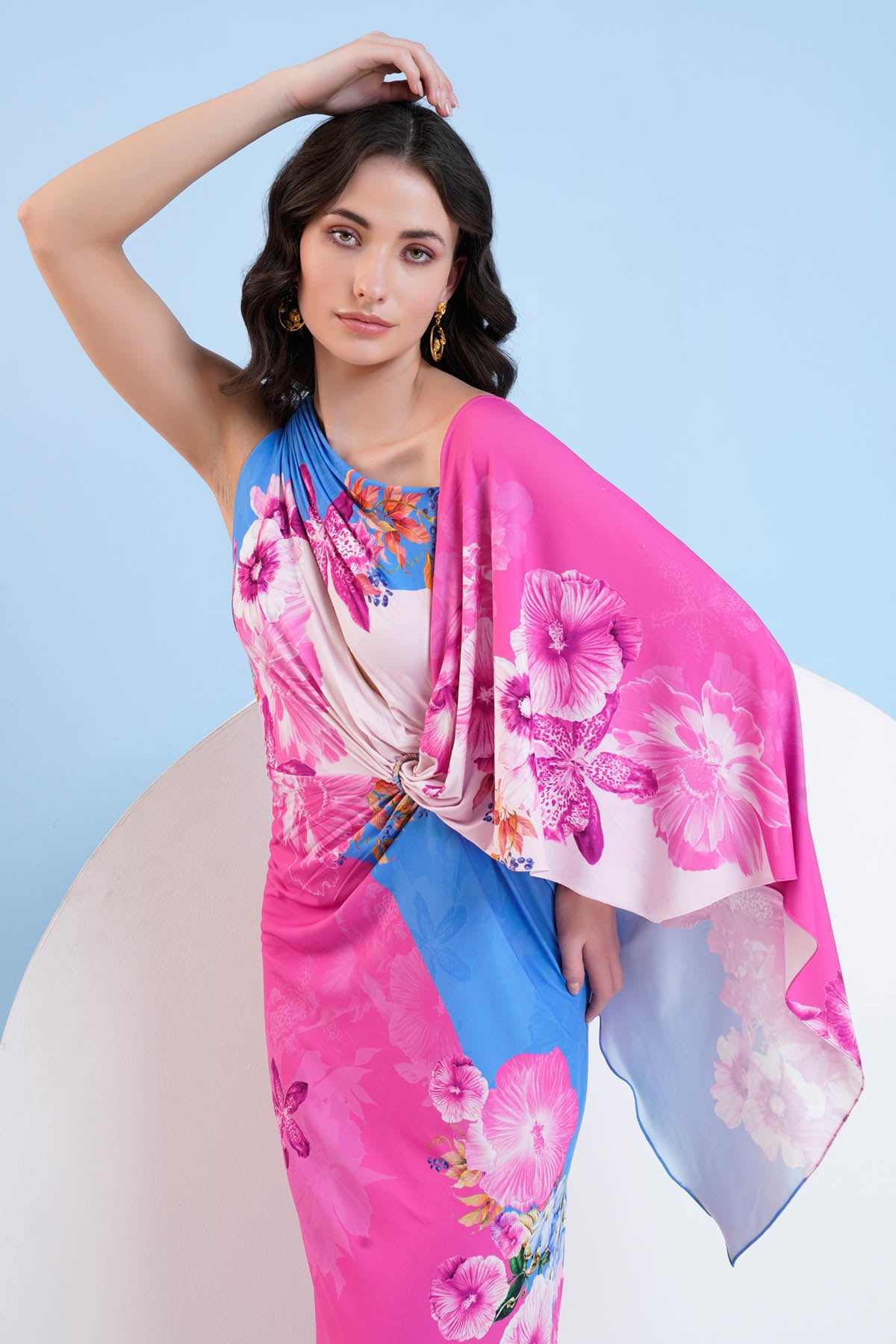 Blue Pink Jersey Long Dress