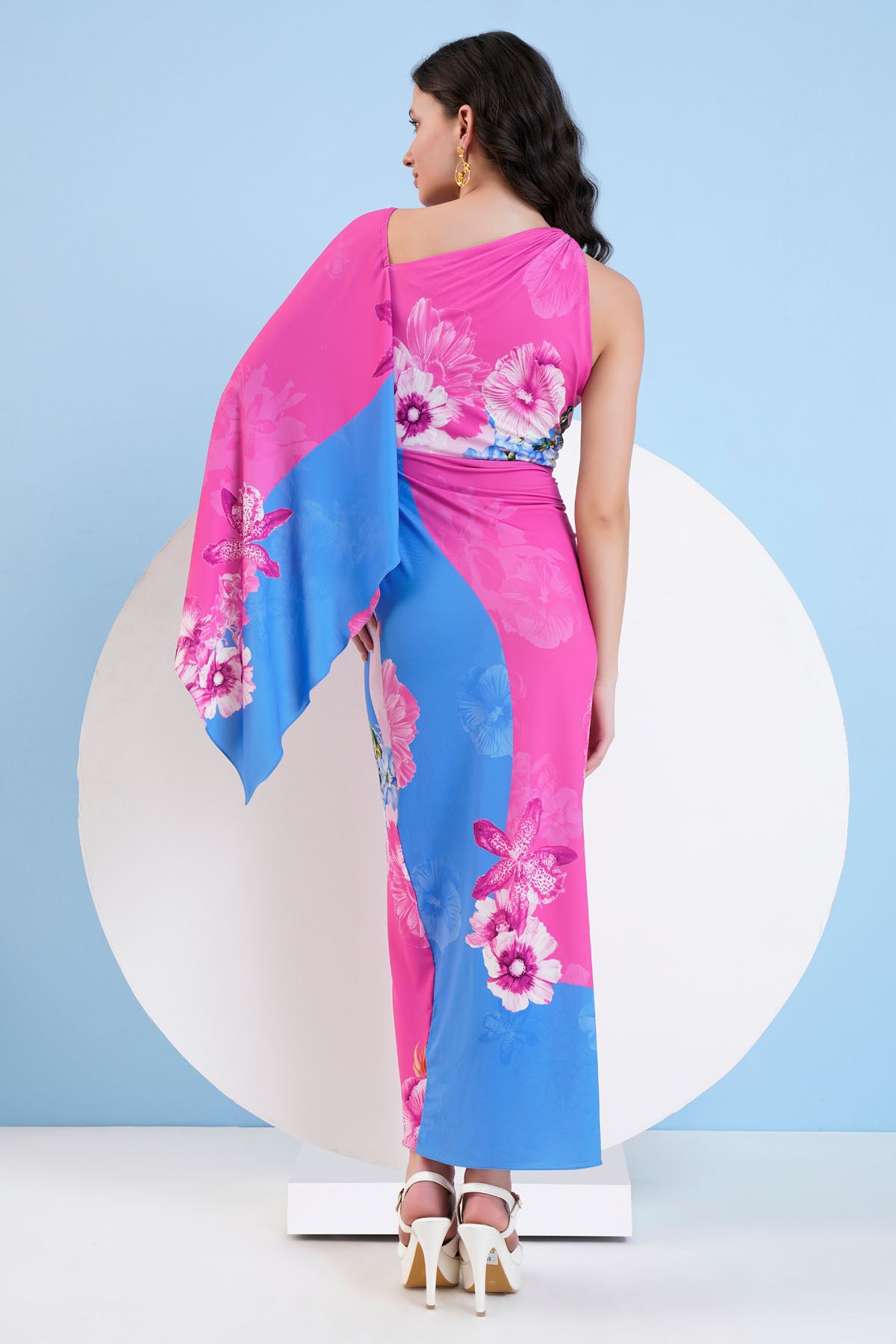 Blue Pink Jersey Long Dress