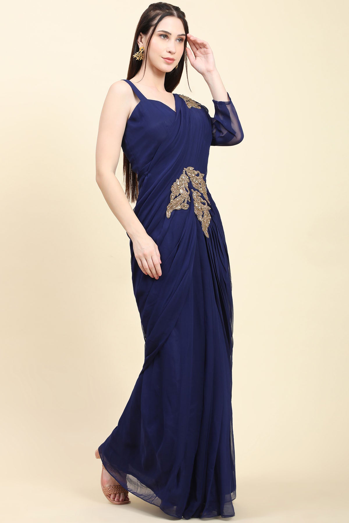 Blue Pleated Pallu Saree