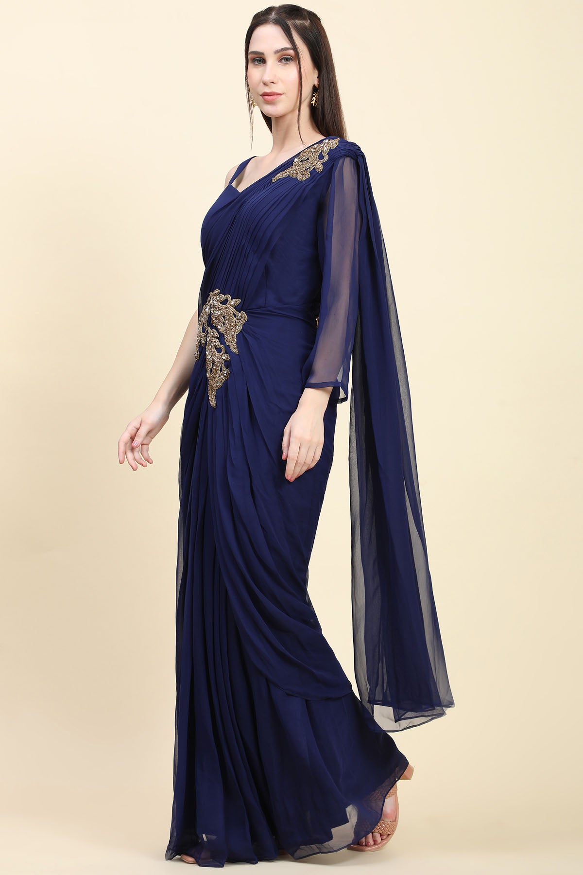 Blue Pleated Pallu Saree