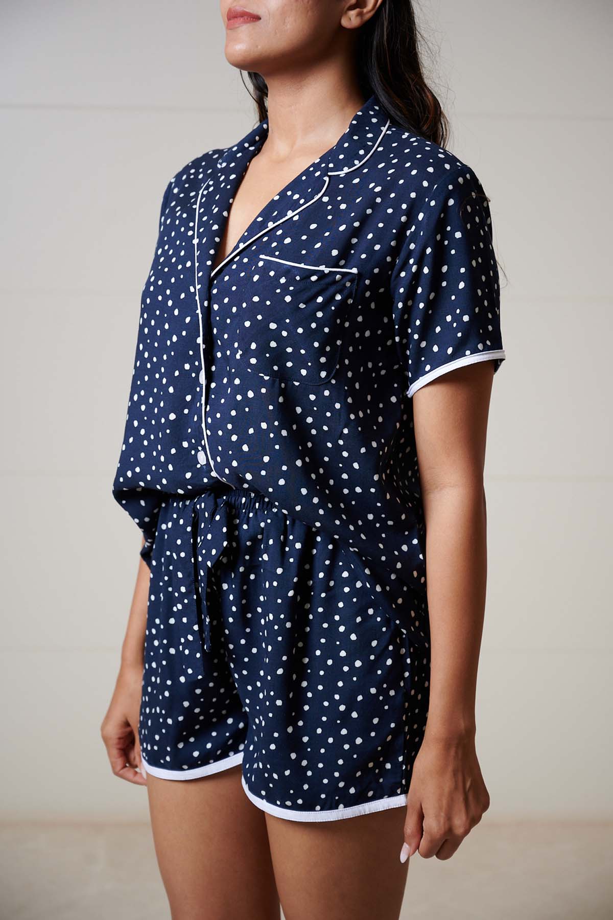 Blue Polka Dotted Shorts Set