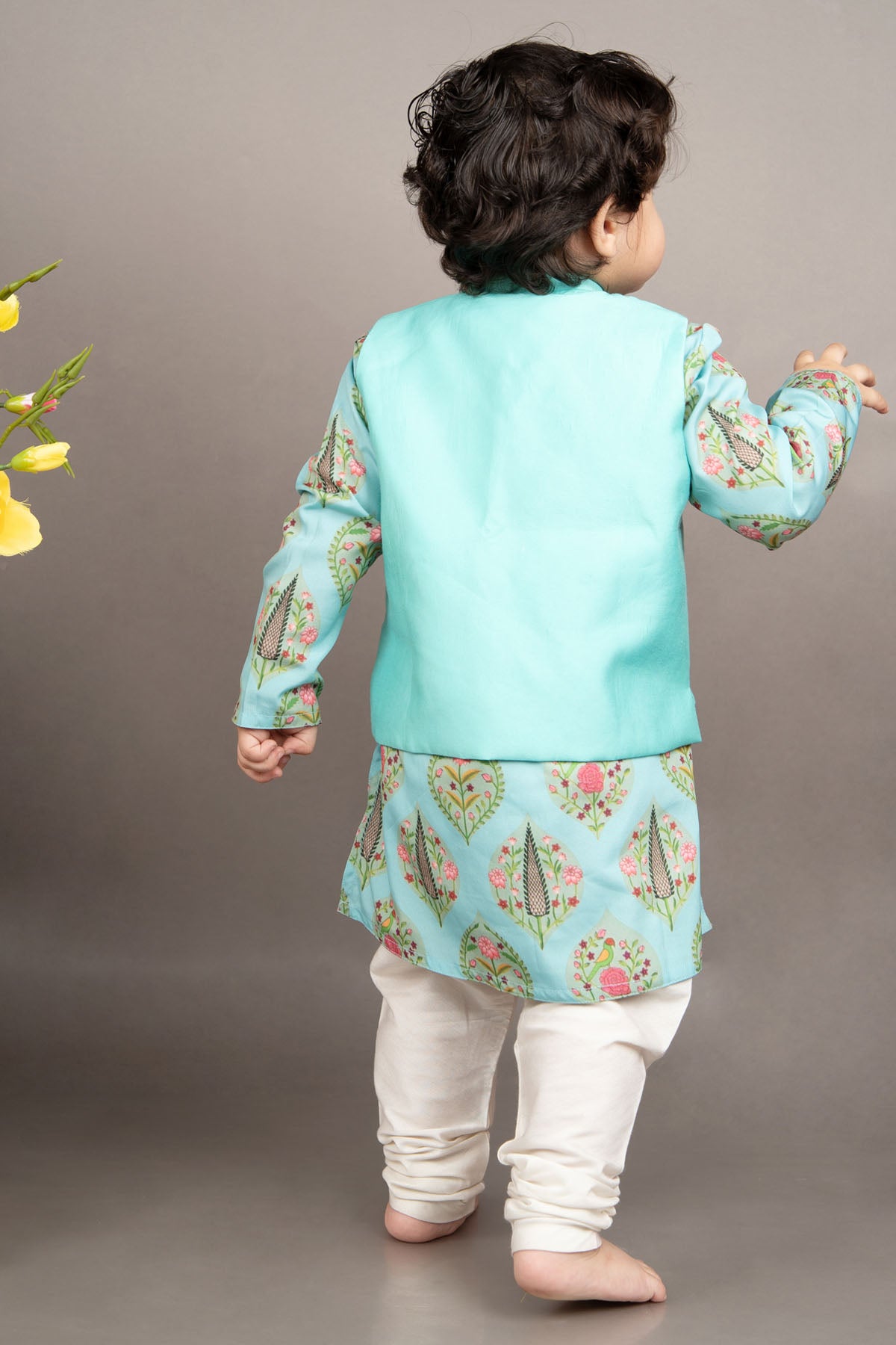 Blue Print Kurta Set & Jacket