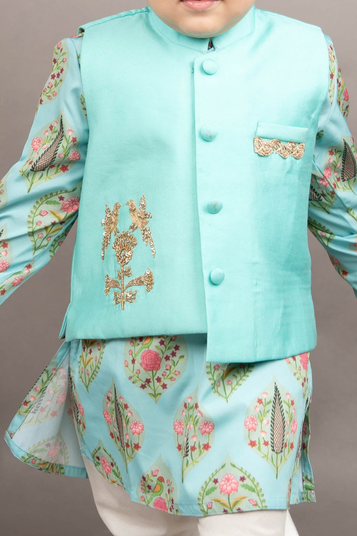 Blue Print Kurta Set & Jacket