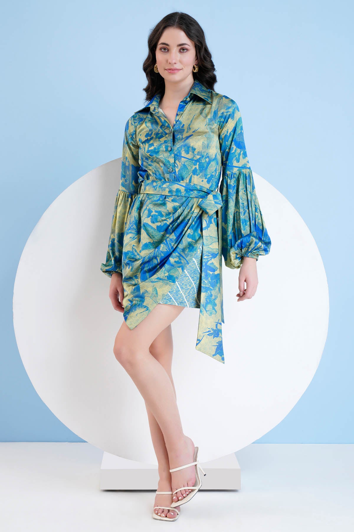 Blue Print Short Dress & Belt