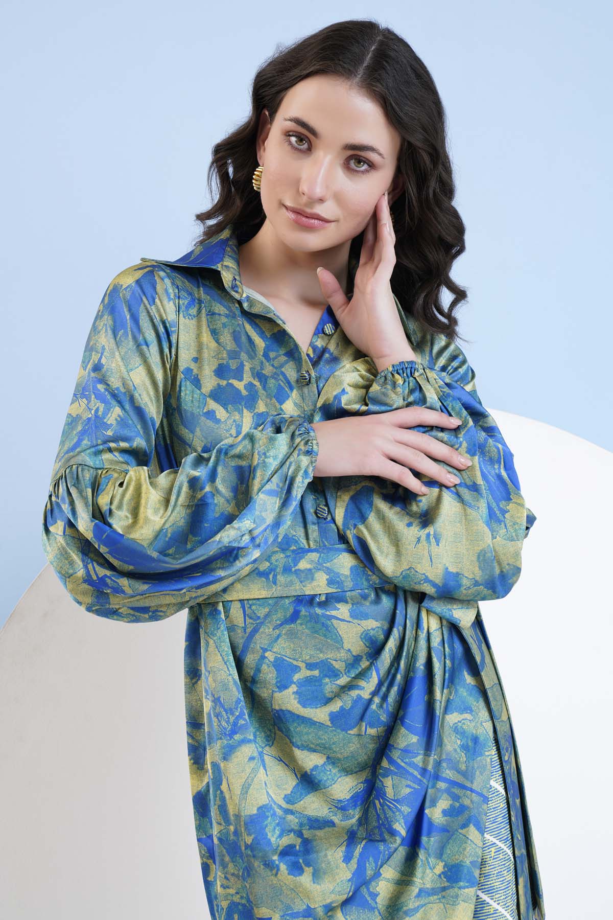 Blue Print Short Dress & Belt