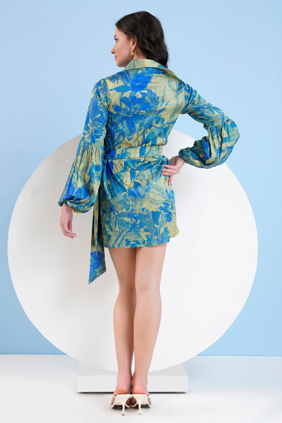 Blue Print Short Dress & Belt