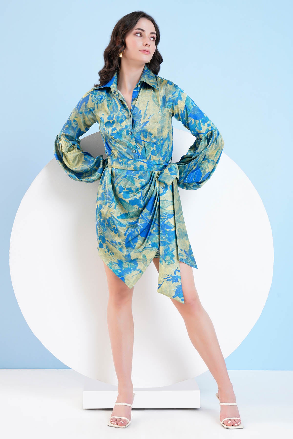 Blue Print Short Dress & Belt