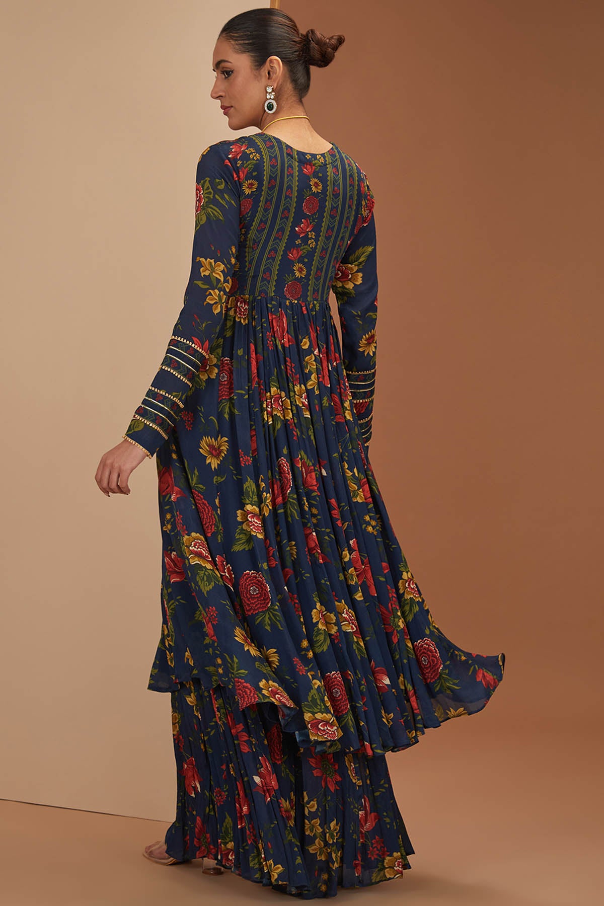 Blue Printed Gota Anarkali Set