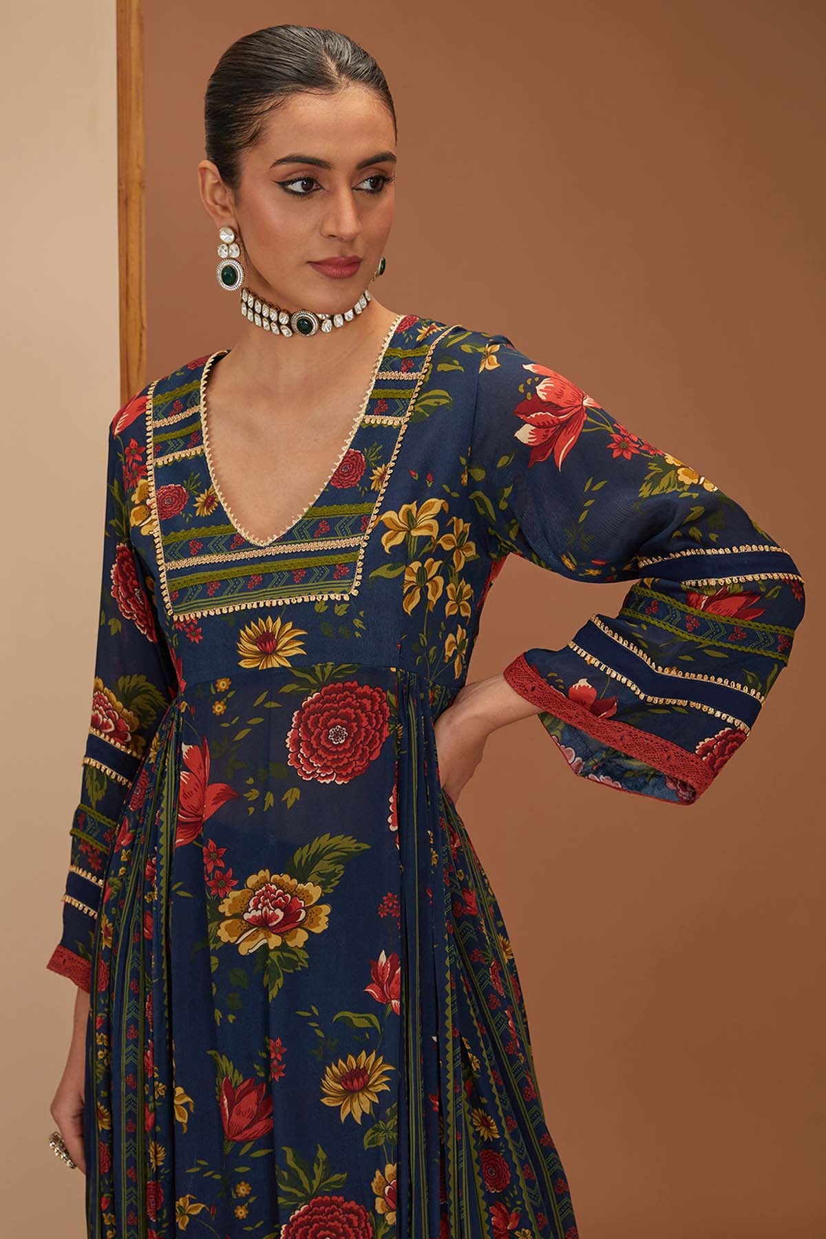 Blue Printed Gota Kurta Set