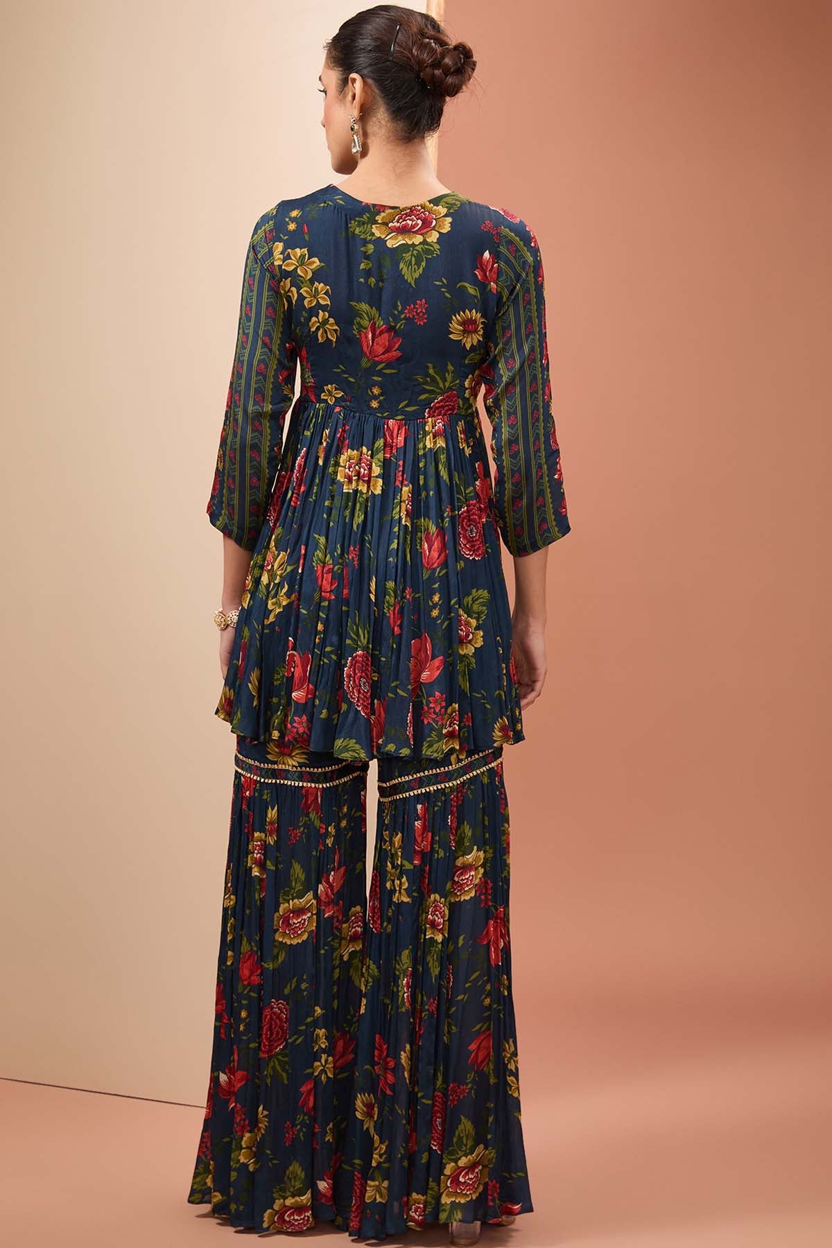 Blue Printed Kurta Sharara Set